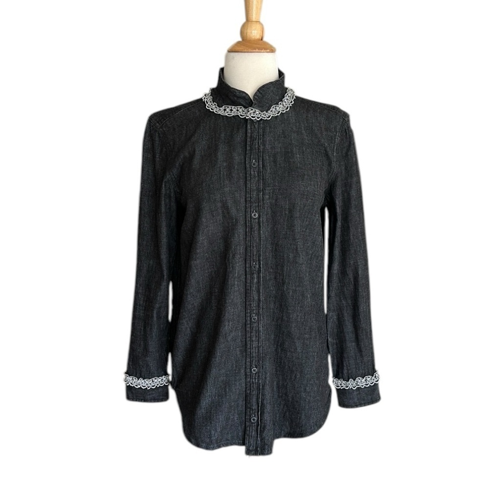 POLO RALPH LAUREN Black Denim Long‎ Sleeve Shirt Lace Cowgirl Western Size 4